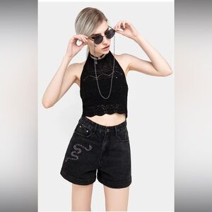 Disturbia Heroica Embroidered Denim mom shorts